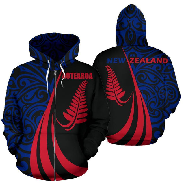 New Zealand Maori Silver Fern Zip - Up Hoodie Flag PL145-Apparel-PL8386-Hoodie-S-Vibe Cosy™