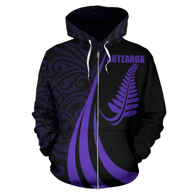 New Zealand Maori Silver Fern Zip-Up Hoodie Purple PL146-Apparel-PL8386-Hoodie-S-Vibe Cosy™