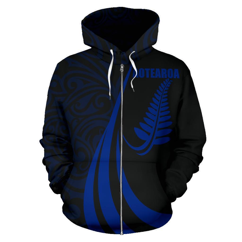 New Zealand Maori Silver Fern Hoodie Blue PL147-Apparel-PL8386-Zipped Hoodie-S-Vibe Cosy™