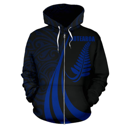 New Zealand Maori Silver Fern Hoodie Blue PL147-Apparel-PL8386-Zipped Hoodie-S-Vibe Cosy™