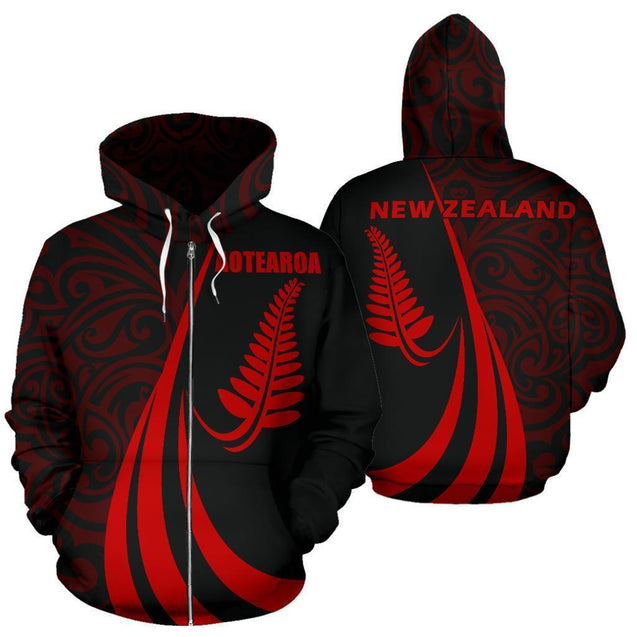 New Zealand Maori Silver Fern Hoodie Red PL149-Apparel-PL8386-Hoodie-S-Vibe Cosy™