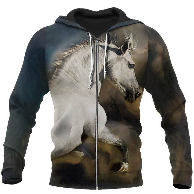 Beautiful White Horse Shirt - Winter Set for Men and Women JJ051209-Apparel-NNK-Zipped Hoodie-S-Vibe Cosy™