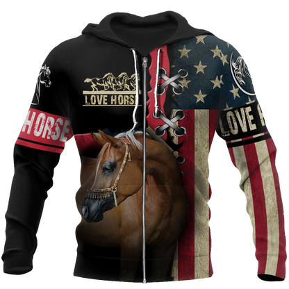 Love Horse shirt flag design Daily Fashion - Winter Set for Men and Women JJ271203-Apparel-TA-Zipped Hoodie-S-Vibe Cosy™