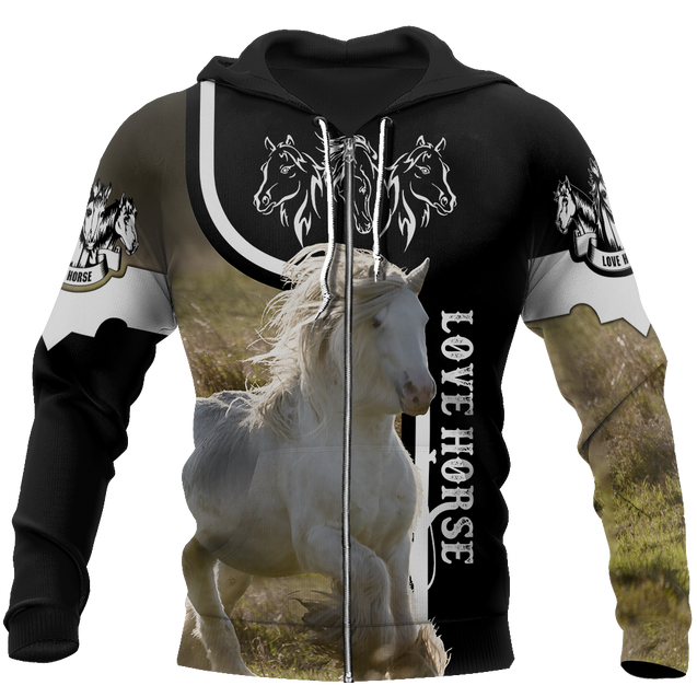 Love White Horse Shirt - Winter Set for Men and Women JJ091201-Apparel-NNK-Zipped Hoodie-S-Vibe Cosy™