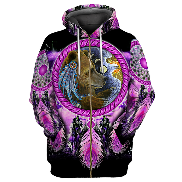 Native American Bear 3D All Over Printed Shirts JJ21052001-Apparel-MP-Zip-up Hoodie-S-Vibe Cosy™