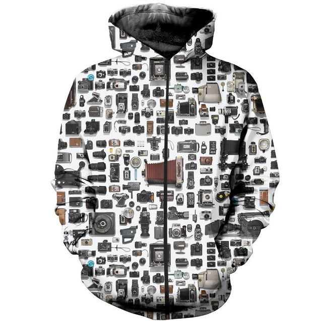 3D All Over Printed History Of Cameras Shirts And Shorts-Apparel-HP Arts-ZIPPED HOODIE-S-Vibe Cosy™