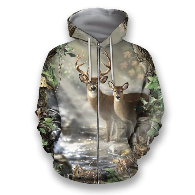 3D All Over Printed Deer Hunting Camo Clothes-Apparel-HbArts-Zip-Hoodie-S-Vibe Cosy™