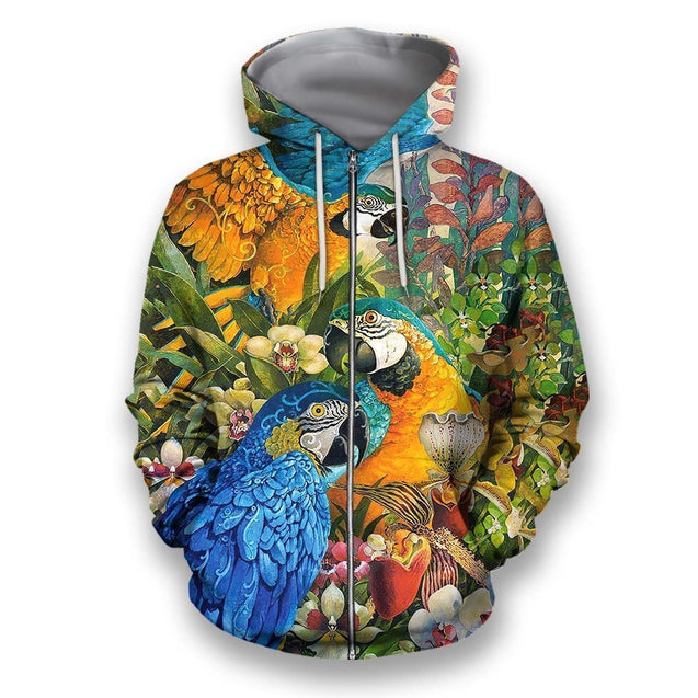 All Over Printed Parrots Shirts H393-Apparel-HbArts-Zip-Hoodie-S-Vibe Cosy™