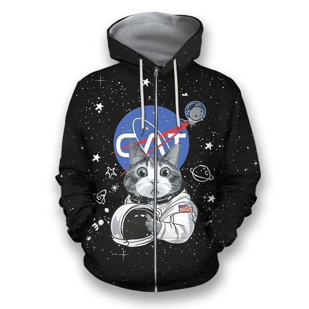 3D all over print cat astronaut-Apparel-HbArts-Zip-Hoodie-S-Vibe Cosy™