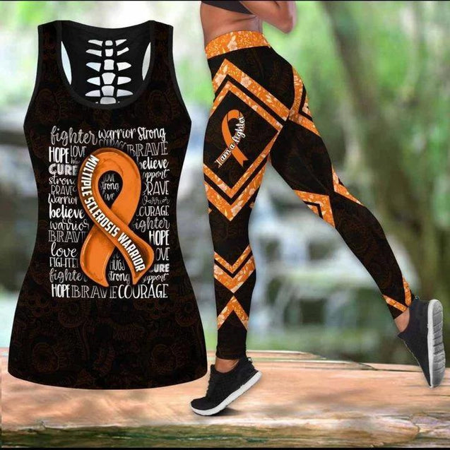 Multiple sclerosis warrior ribbon legging + hollow tank combo HG41307 - Amaze Style™-Apparel