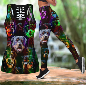 Rottweiler colorful tattoos legging + hollow tank combo JJW18092002S