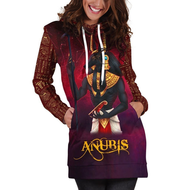 All Over Printed Anubis Hoodie Dress-Apparel-HbArts-Hoodie Dress-S-Vibe Cosy™