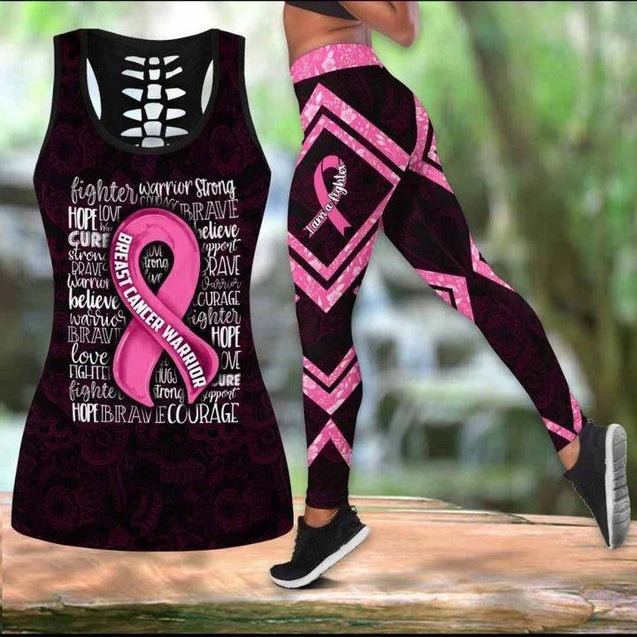 Breast cancer warrior ribbon legging + hollow tank combo HG41308 - Amaze Style™-Apparel