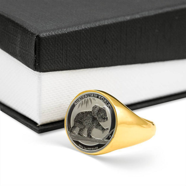 Koala Coin Ring Australia 02 K5-RINGS-HP Arts-18K Gold Finish Signet Ring-Vibe Cosy™