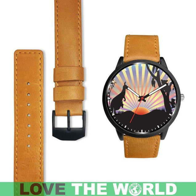 AUSTRALIA KANGAROO & KOALA LEATHER/STEEL WATCH K5-LEATHER-STEEL WATCHES-HP Arts-Mens 40mm-Brown-Vibe Cosy™