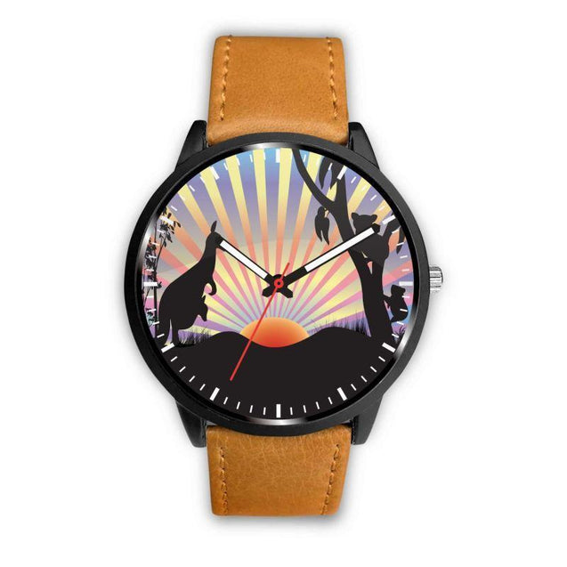 AUSTRALIA KANGAROO & KOALA LEATHER/STEEL WATCH K5-LEATHER-STEEL WATCHES-HP Arts-Mens 40mm-Brown-Vibe Cosy™