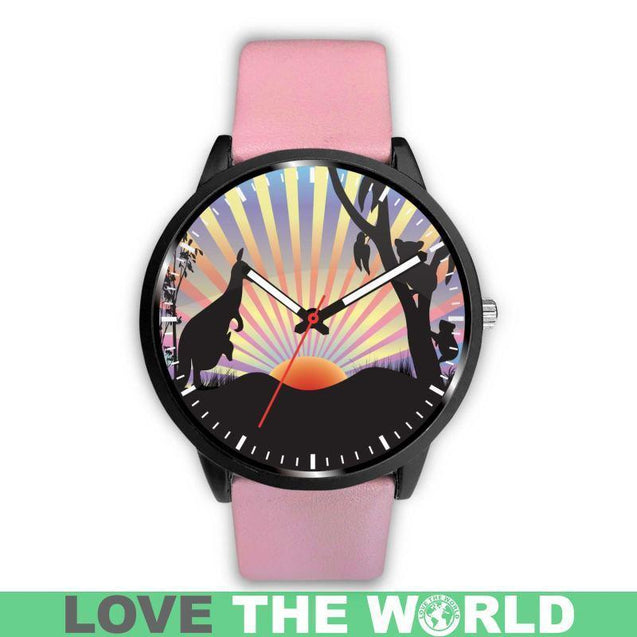 AUSTRALIA KANGAROO & KOALA LEATHER/STEEL WATCH K5-LEATHER-STEEL WATCHES-HP Arts-Mens 40mm-Pink-Vibe Cosy™