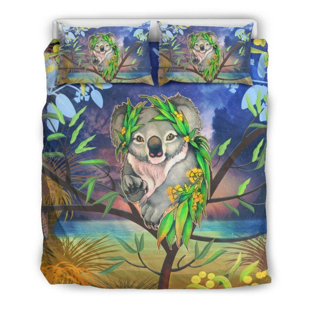 AUSTRALIA KOALA 02 BEDDING SET H4-BEDDING SETS-HP Arts-Bedding Set - Black - AUSTRALIA-Queen/Full-Vibe Cosy™