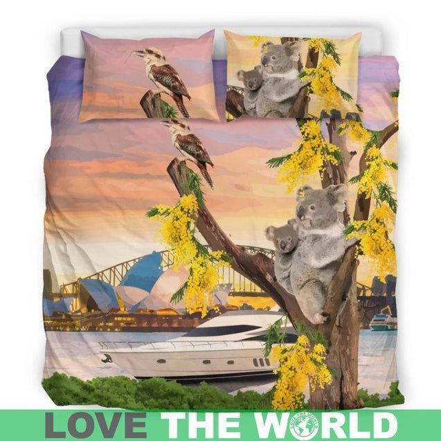 Australian Bedding Set - Koala With Kookaburra In Sydney™ K5-BEDDING SETS-HP Arts-Bedding Set - Beige-King-Beige-Vibe Cosy™