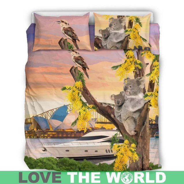 Australian Bedding Set - Koala With Kookaburra In Sydney™ K5-BEDDING SETS-HP Arts-Bedding Set - Black-Queen/Full-Black-Vibe Cosy™