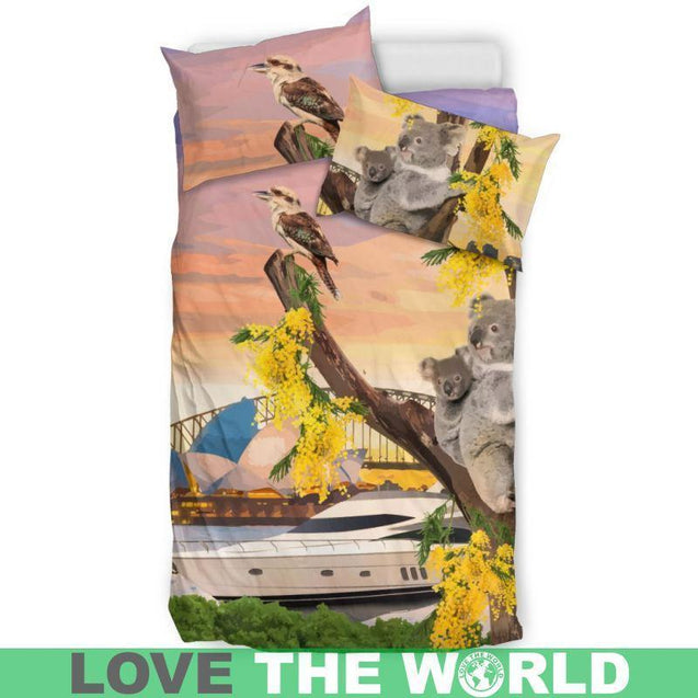 Australian Bedding Set - Koala With Kookaburra In Sydney™ K5-BEDDING SETS-HP Arts-Bedding Set - Black-Twin-Black-Vibe Cosy™