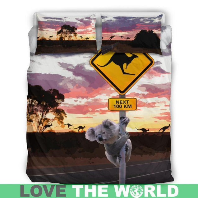 Australian Bedding Set - Koala And Kangaroo Sign™ K5-BEDDING SETS-HP Arts-Bedding Set-Queen/Full-Black-Vibe Cosy™