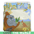 Australia Duvet Cover- Australia Koala Family With Kangaroo Bedding Set Black/ Beige NN8-BEDDING SETS-HP Arts-Bedding Set - Beige - KOALA FAMILY BEDDING SET WHITE NN8-King-Vibe Cosy™