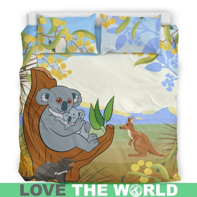 Australia Duvet Cover- Australia Koala Family With Kangaroo Bedding Set Black/ Beige NN8-BEDDING SETS-HP Arts-Bedding Set - Black - KOALA FAMILY BEDDING SET BLACK NN8-King-Vibe Cosy™