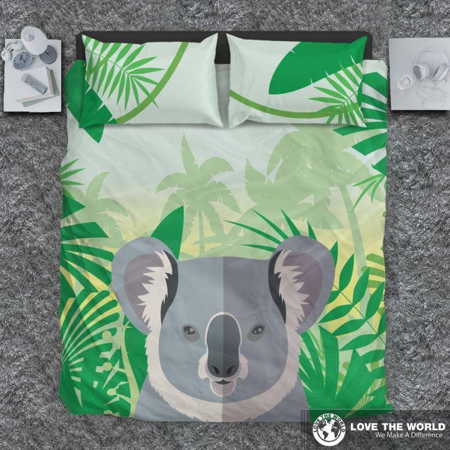 Australia Koala On The Jungle Bedding Set K5-BEDDING SETS-HP Arts-Bedding Set - Black - KOALA ON THE JUNGLE BEDDING SET C1-King-Vibe Cosy™