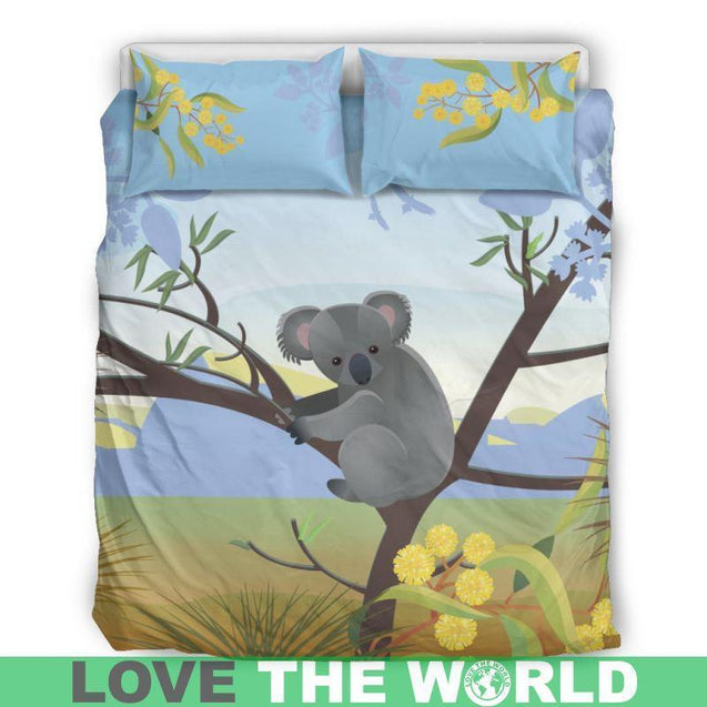 Koala on the tree australia bedding set K5-BEDDING SETS-HP Arts-Bedding Set - Beige - AUSTRALIA - KOALA ON THE TREE BEDDING SET-Queen/Full-Beige-Vibe Cosy™