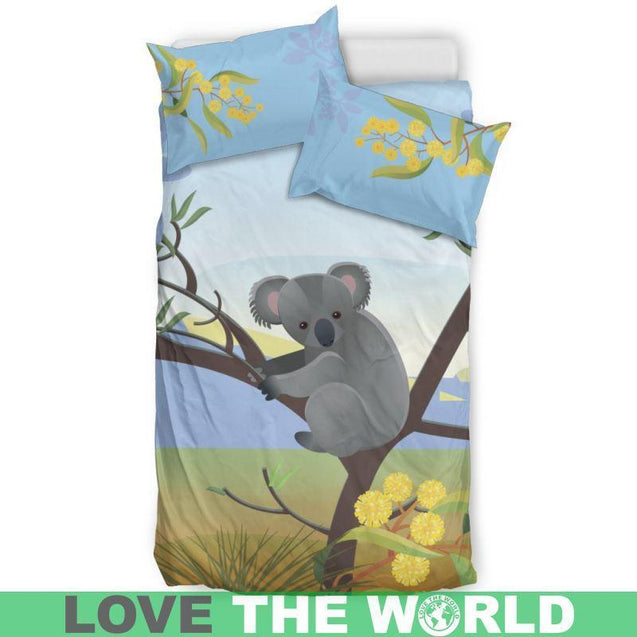 Koala on the tree australia bedding set K5-BEDDING SETS-HP Arts-Bedding Set - Black - AUSTRALIA - KOALA ON THE TREE BEDDING SET C1-Twin-Black-Vibe Cosy™