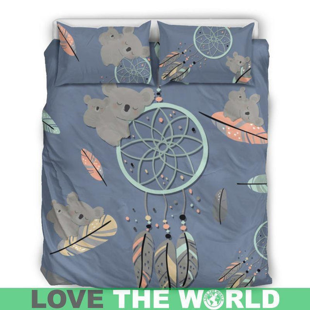 AUSTRALIA KOALA WITH DREAMCATCHER BEDDING SET Y3-BEDDING SETS-HP Arts-Bedding Set - Beige - WHITE-Queen/Full-Vibe Cosy™