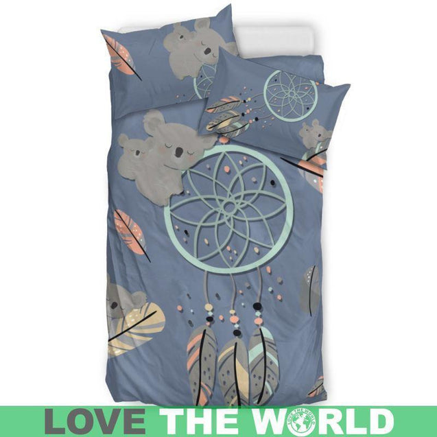 AUSTRALIA KOALA WITH DREAMCATCHER BEDDING SET Y3-BEDDING SETS-HP Arts-Bedding Set - Beige - WHITE-Twin-Vibe Cosy™