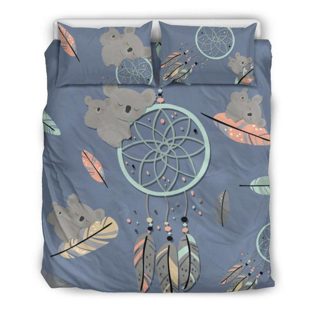 AUSTRALIA KOALA WITH DREAMCATCHER BEDDING SET Y3-BEDDING SETS-HP Arts-Bedding Set - Black - BLACK-Queen/Full-Vibe Cosy™