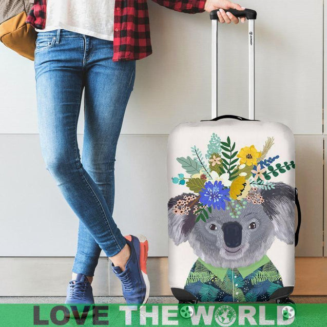 Australia- Koala With Flower Luggage Cover NN8-LUGGAGE COVERS-HP Arts-Luggage Covers - AUSTRALIA- KOALA WITH FLOWER LUGGAGE COVER NN8-Small 18-22 in / 45-55 cm-Vibe Cosy™