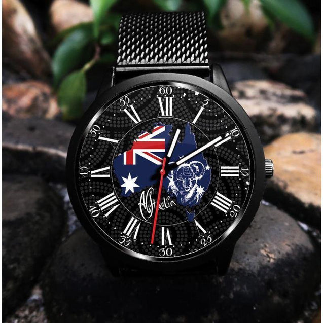 AUSTRALIA MAP KOALA LEATHER/STEEL WATCH R1-LEATHER-STEEL WATCHES-HP Arts-Mens 40mm-Metal Mesh-Vibe Cosy™