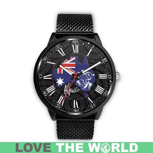 AUSTRALIA MAP KOALA LEATHER/STEEL WATCH R1-LEATHER-STEEL WATCHES-HP Arts-Mens 40mm-Metal Mesh-Vibe Cosy™