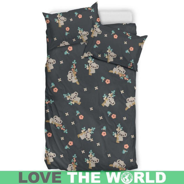 Australia Tiny Koala Bedding Set K5-BEDDING SETS-HP Arts-Bedding Set - Black - AUSTRALIA TINY KOALAS BEDDING SET C1-Twin-Vibe Cosy™