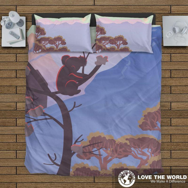 Australia's Koala Bear Bedding Set 02 K5-BEDDING SETS-HP Arts-Bedding Set - Black - AUSTRALIA'S KOALA BEAR BEDDING SET C1-King-Vibe Cosy™