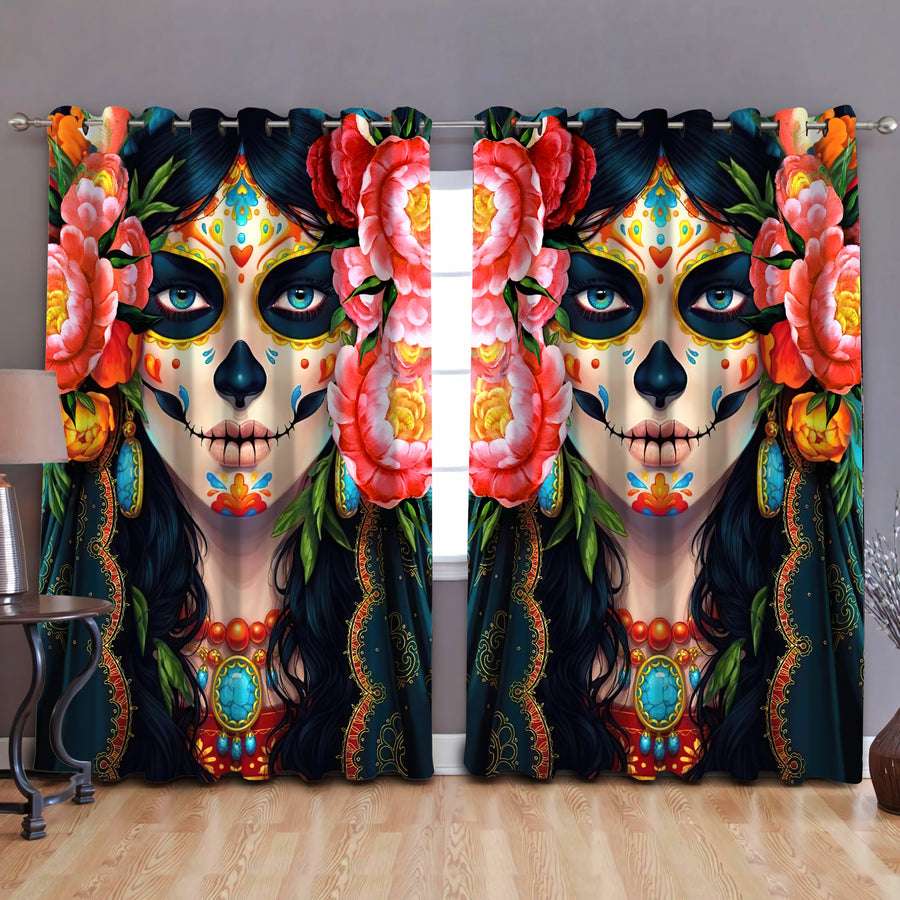 Beautiful Skull Girl Curtains DQB07302002-TQH-Curtains-TQH-52'' x 63''-Vibe Cosy™