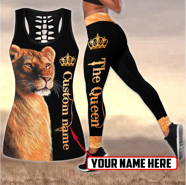 Custom Name Lion Queen legging + hollow tank customize combo for women