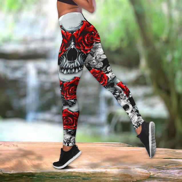 Red rose Skulls tanktop & legging outfit for women PL04082003