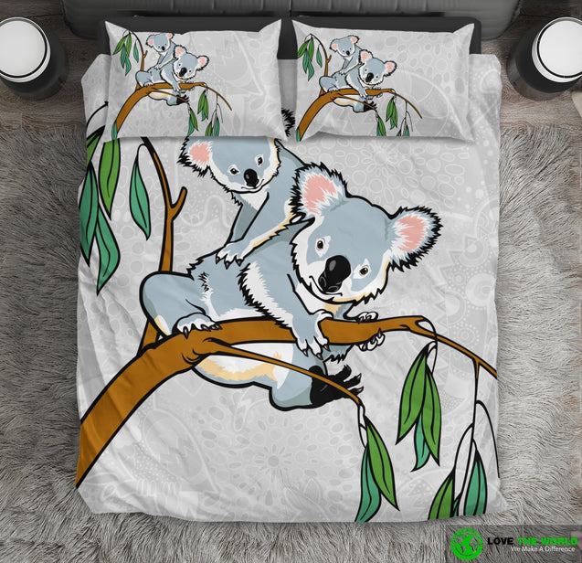 Koala duvet cover - Koala in tree bedding set NN6-BEDDING SETS-HP Arts-Bedding Set - Black - Black-US Queen/Full-Vibe Cosy™