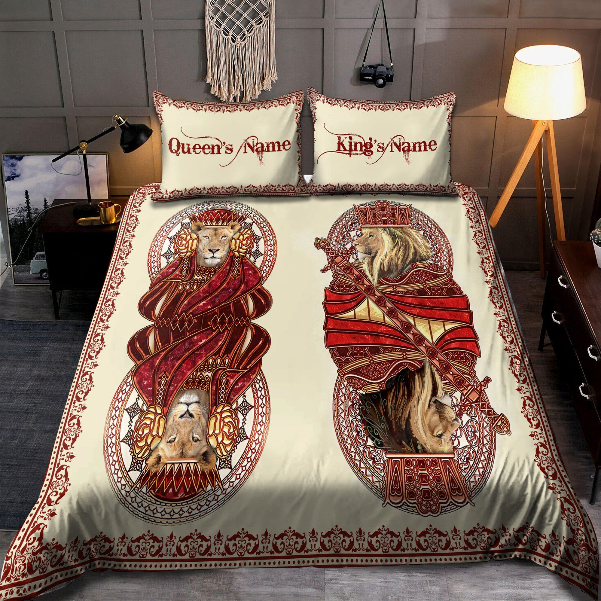 Custom Name King and Queen Lion Bedding Set