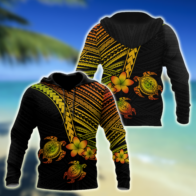 Polynesian Habiscus Turtle Hawaii 3D Unisex Hoodie