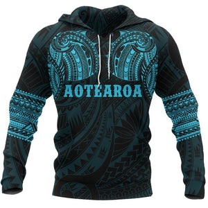 Aotearoa Maori Tattoo All Over Hoodie Blue NVD-Apparel-Dung Van-Hoodie-S-Vibe Cosy™
