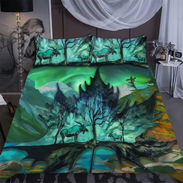 Canada Moose And Maple Leaf Aurora Bedding Set-ML-ML-US Twin-Vibe Cosy™