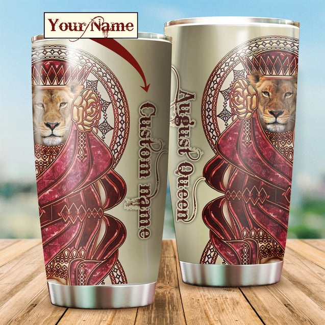 August Queen Lion Custom Name Tumbler