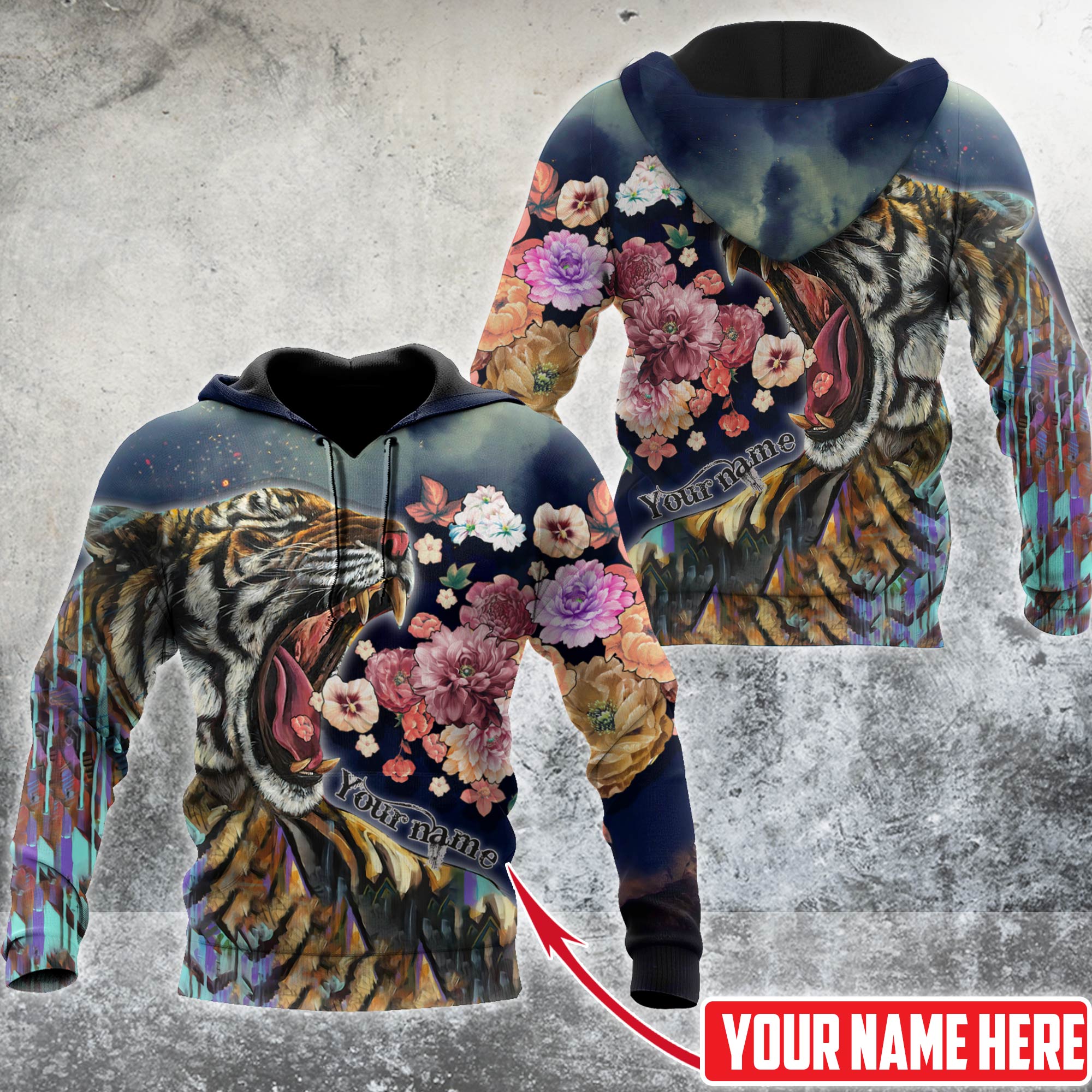 Customize Name Floral Tiger Hoodie For Men And Women HHT07042104