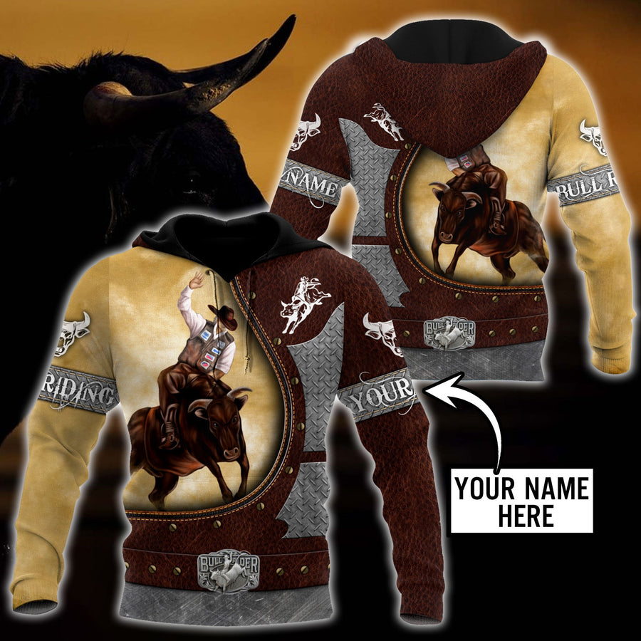 Personalized Name Bull Riding 3D All Over Printed Unisex Shirts Yellow Ver